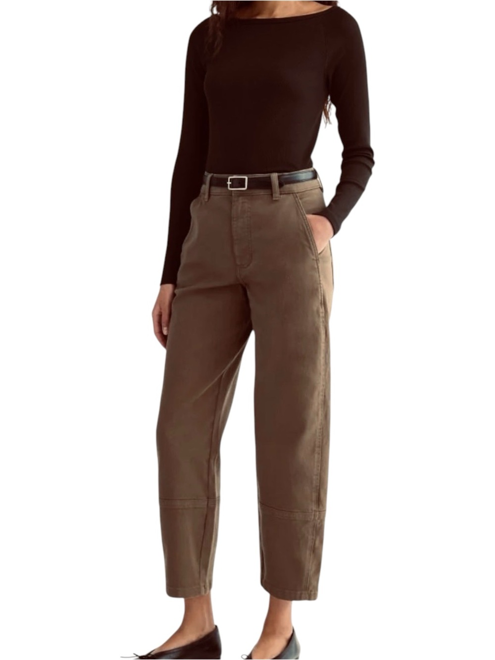 Everlane Barrel Leg Utility Pants Cropped Size 10 Brown Stretch Organic Cotton